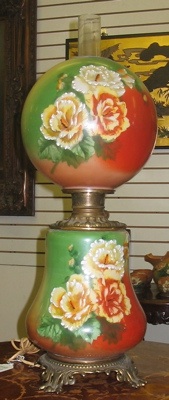 Appraisal: AN AMERICAN VICTORIAN GONE-WITH-THE-WIND TABLE LAMP The glass font and