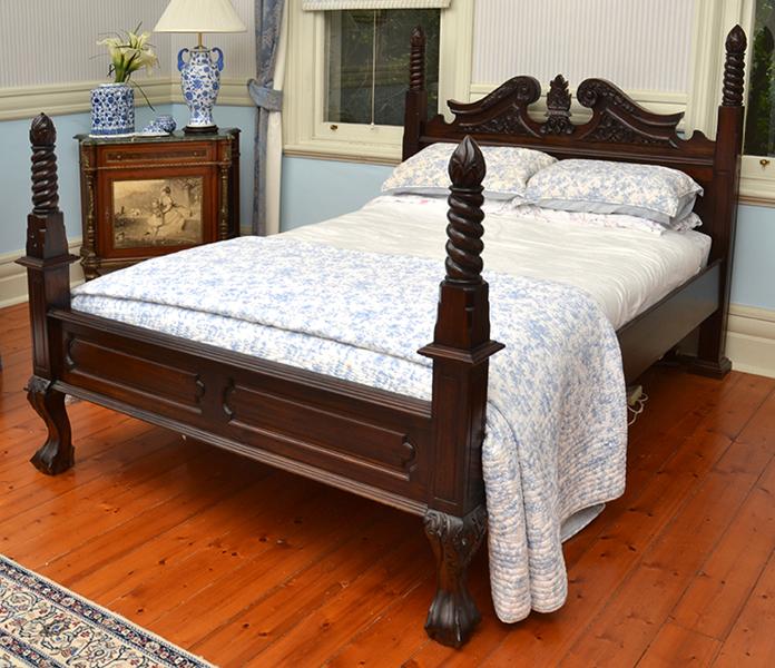 Appraisal: FOUR POSTER BED WITH TURNED POSTS AND CARVED BED HEAD