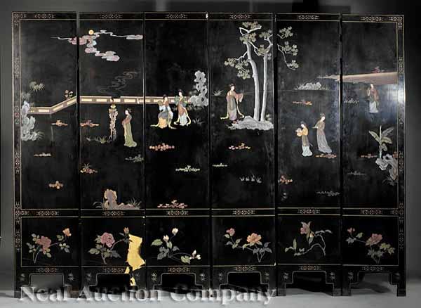 Appraisal: A Chinese Carved and Polychrome Painted Six Panel Folding Screen