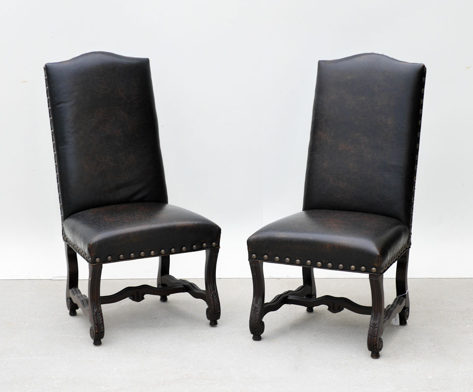 Appraisal: ROBB STUCKY EMBOSSED LEATHER HIGH BACK CHAIRS Tacked embossed leather