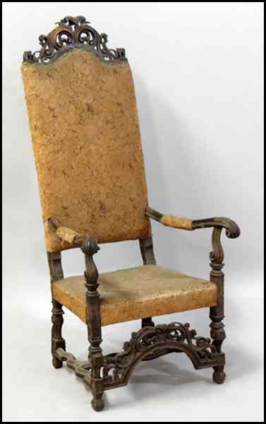 Appraisal: ENGLISH CARVED MAHOGANY THRONE CHAIR H '' W '' D