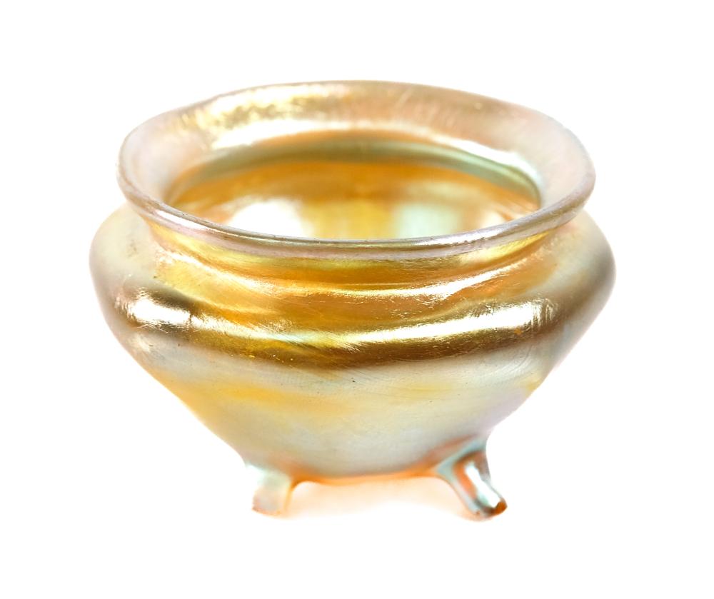 Appraisal: TIFFANY FAVRILE GOLD GLASS FOOTED OPEN SALTLouis Comfort Tiffany American