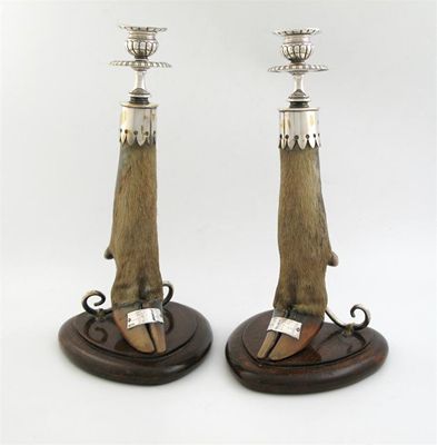 Appraisal: Hunting Interest A pair of late Victorian electroplated mounted deer