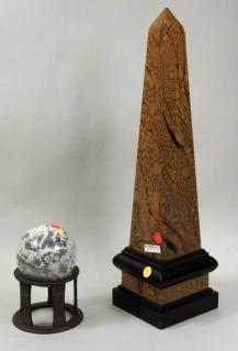 Appraisal: Marble Ball Stand Faux Marbleized Obelisk Marble ball on brass