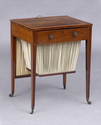 Appraisal: REGENCY INLAID ROSEWOOD WORK TABLE The narrow cross-banded top with