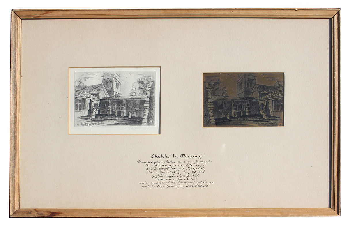 Appraisal: JOHN TAYLOR ARMS ETCHING WITH ORIGINAL PLATE HALLORAN HOSPITAL In