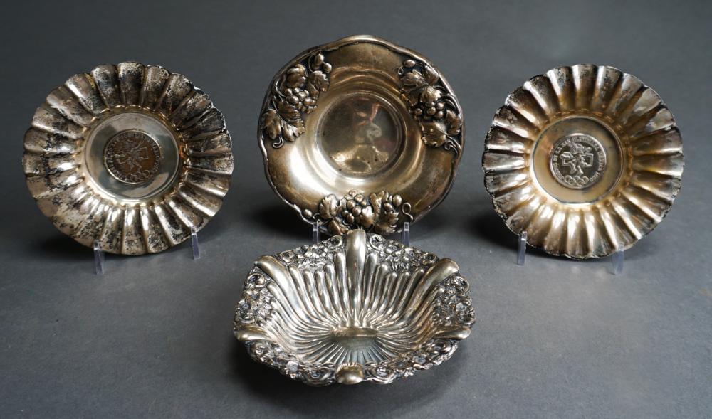 Appraisal: Four Assorted Sterling Silver Ribbed Dishes Two Mounted with Pesos