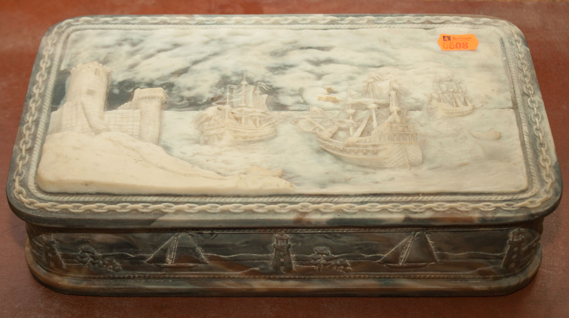 Appraisal: Carved incolay stone jewelry box Undernumber