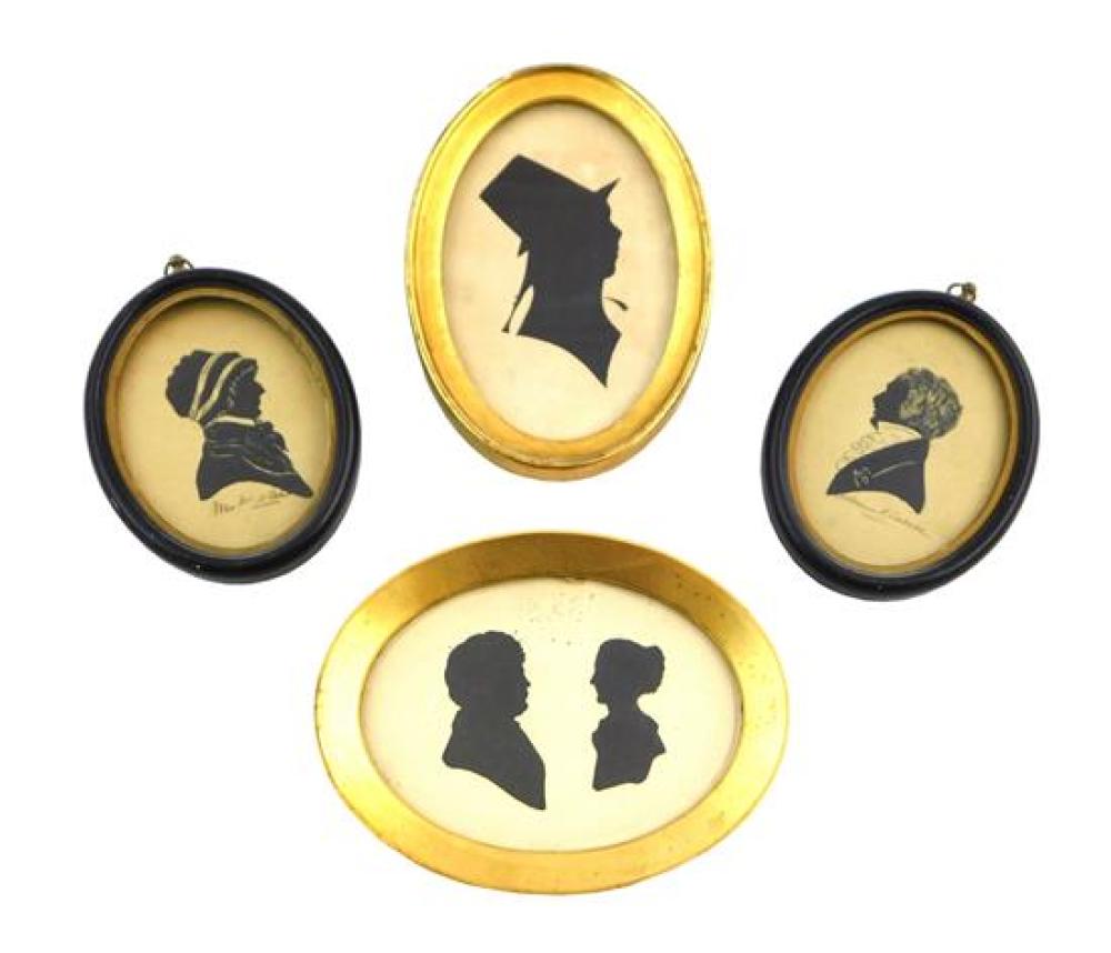 Appraisal: Four oval framed silhouettes including one with couple one man