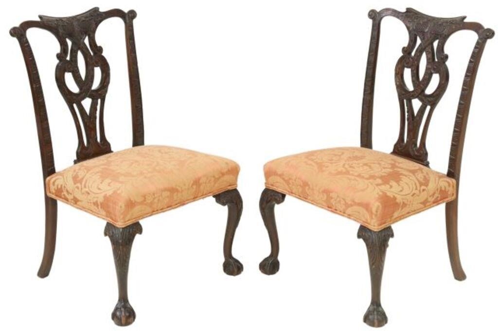 Appraisal: pair Chippendale style mahogany side chairs th c carved foliate