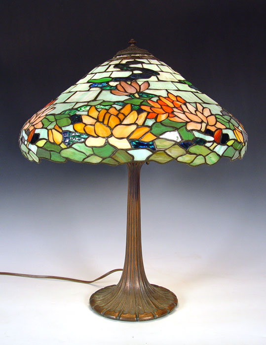 Appraisal: VINTAGE WILKINSON LEADED GLASS WATERLILY TABLE LAMP Standard and Dichroic