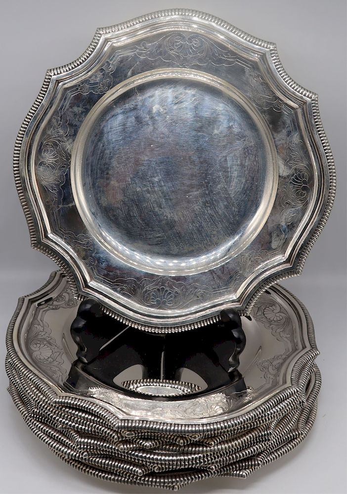 Appraisal: SILVER French Silver Plates French silver plates with shaped edge