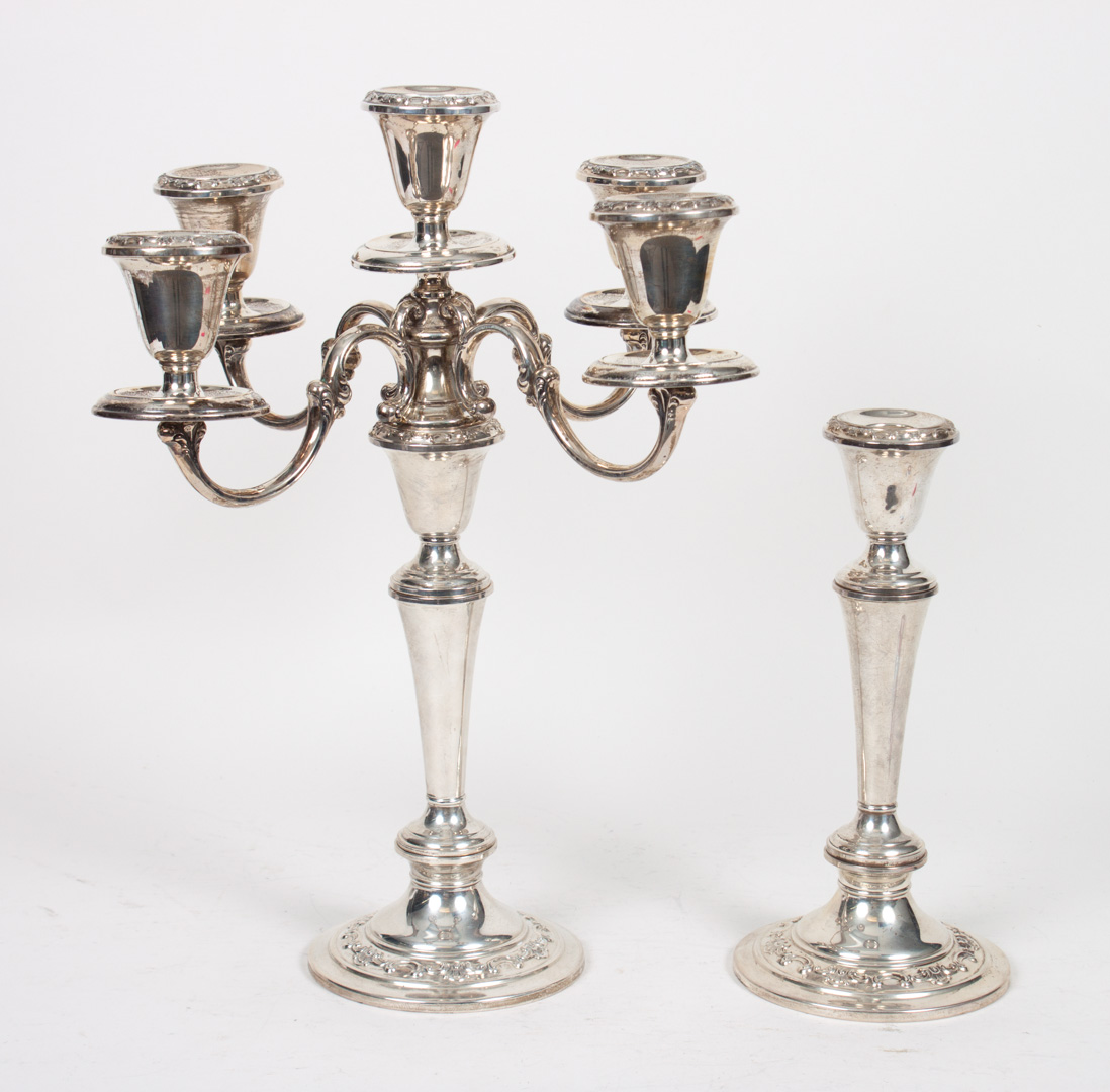 Appraisal: Pair of Gorham weighted silver candlesticks in H together with