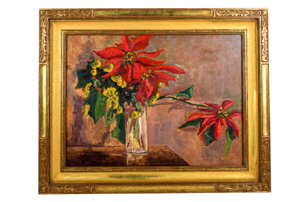 Appraisal: ELWOOD JAMES FORDHAM - STILL LIFE WITH POINSETTIASoil on board