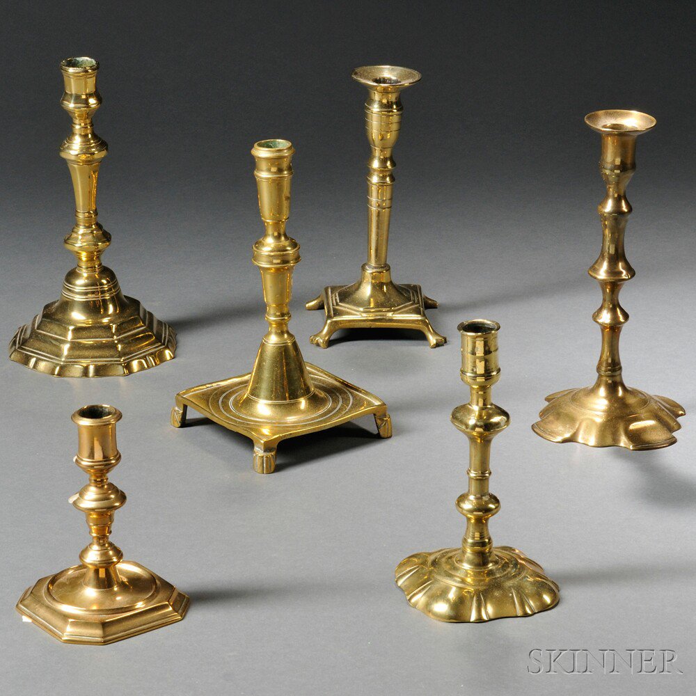 Appraisal: Six Early Brass Candlesticks England and Continental th century one