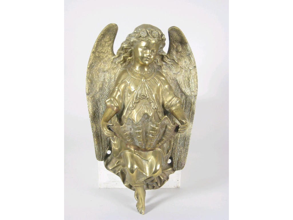 Appraisal: A cast brass hanging Wall Sconce with figure of angel