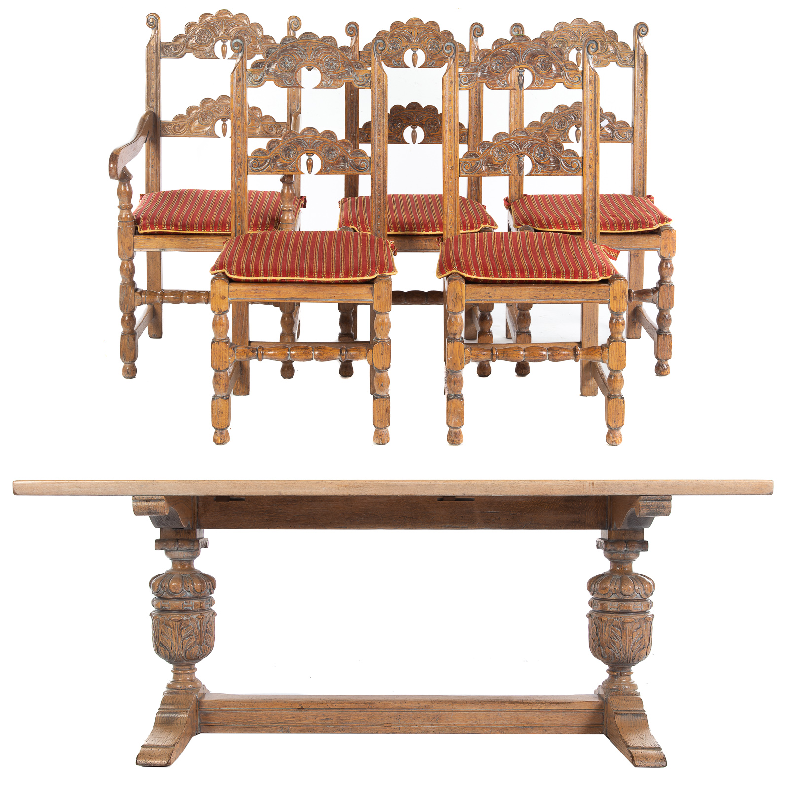 Appraisal: FRENCH PROVINCIAL STYLE DINING TABLE FIVE CHAIRS Pickled wood with