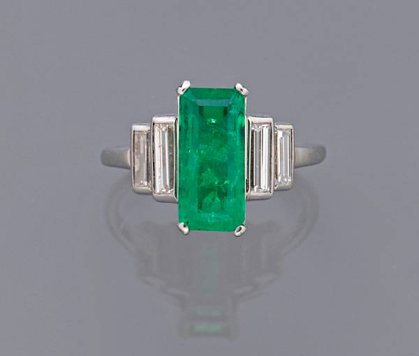 Appraisal: An emerald and diamond ring Korbin Bros signed Korbin Bros