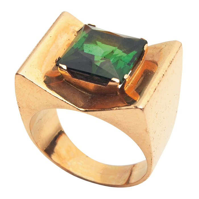 Appraisal: s gold and tourmaline ring k rose gold large emerald-cut