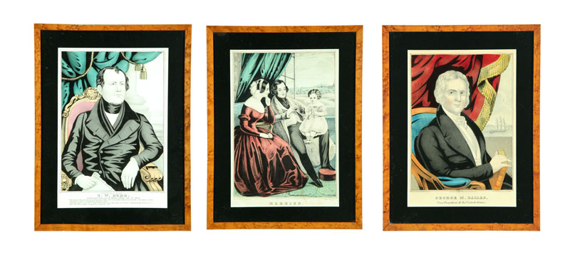 Appraisal: THREE PRINTS Small folio handcolored lithographs N Currier ''Married'' C