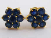 Appraisal: A pair of yellow metal tests carat gold sapphire cluster