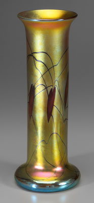 Appraisal: Lundberg art glass vase cylindrical with flared rim and flattened