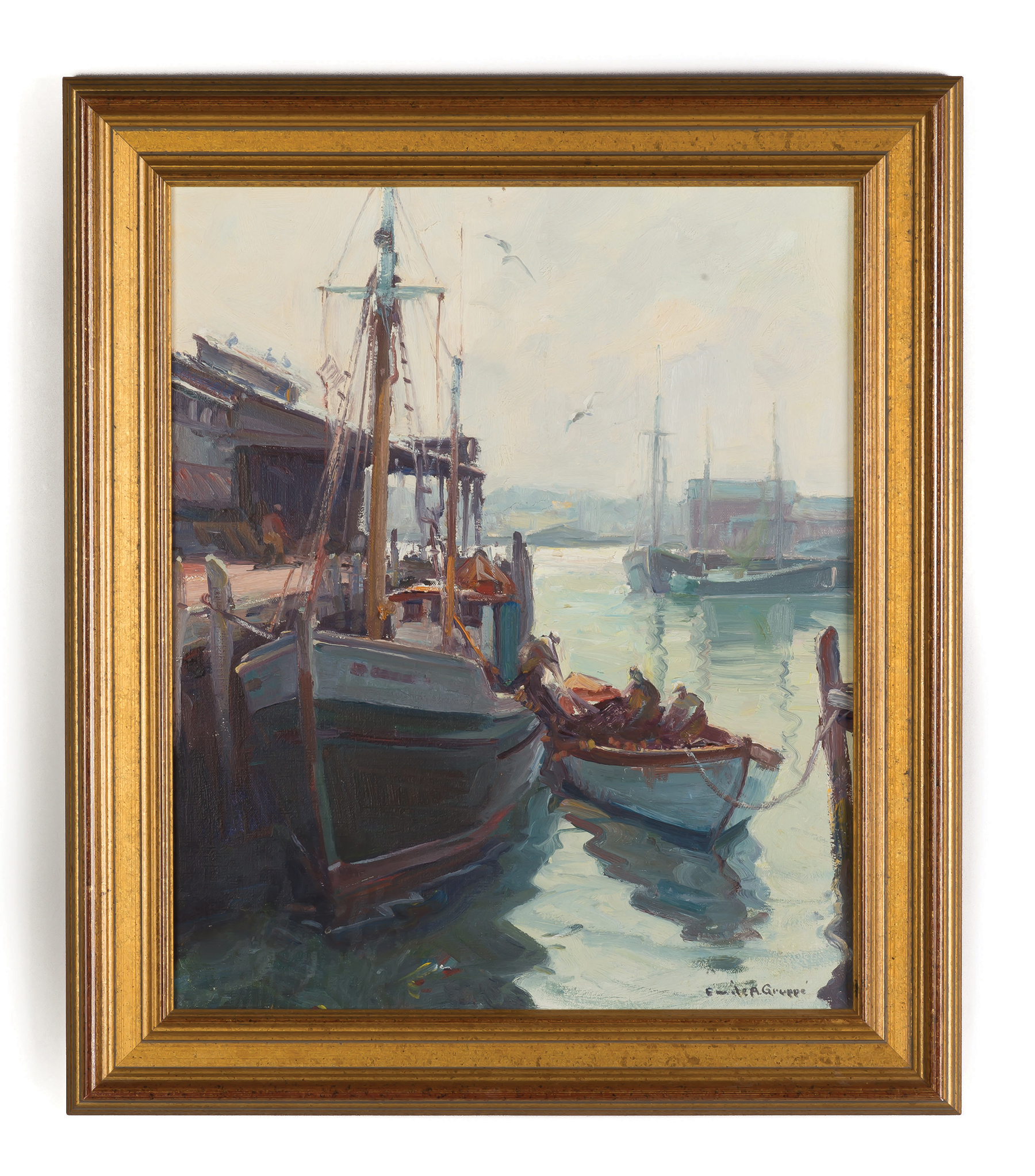 Appraisal: Emile A Gruppe American - Boats at the Dock Signed