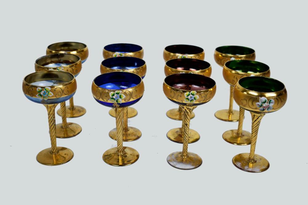 Appraisal: SET OF TWELVE PARCEL GILT VARIOUS COLOR CHAMPAGNESProbably French First