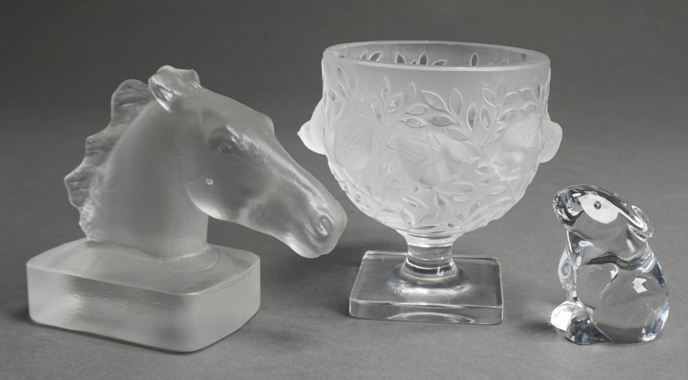 Appraisal: LALIQUE CRYSTAL BIRD BOWL BACCARAT CRYSTAL FIGURE OF A BUNNY