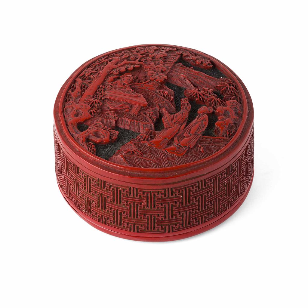 Appraisal: SMALL TWO-COLOUR CIRCULAR LACQUER BOX AND COVER QING DYNASTY TH