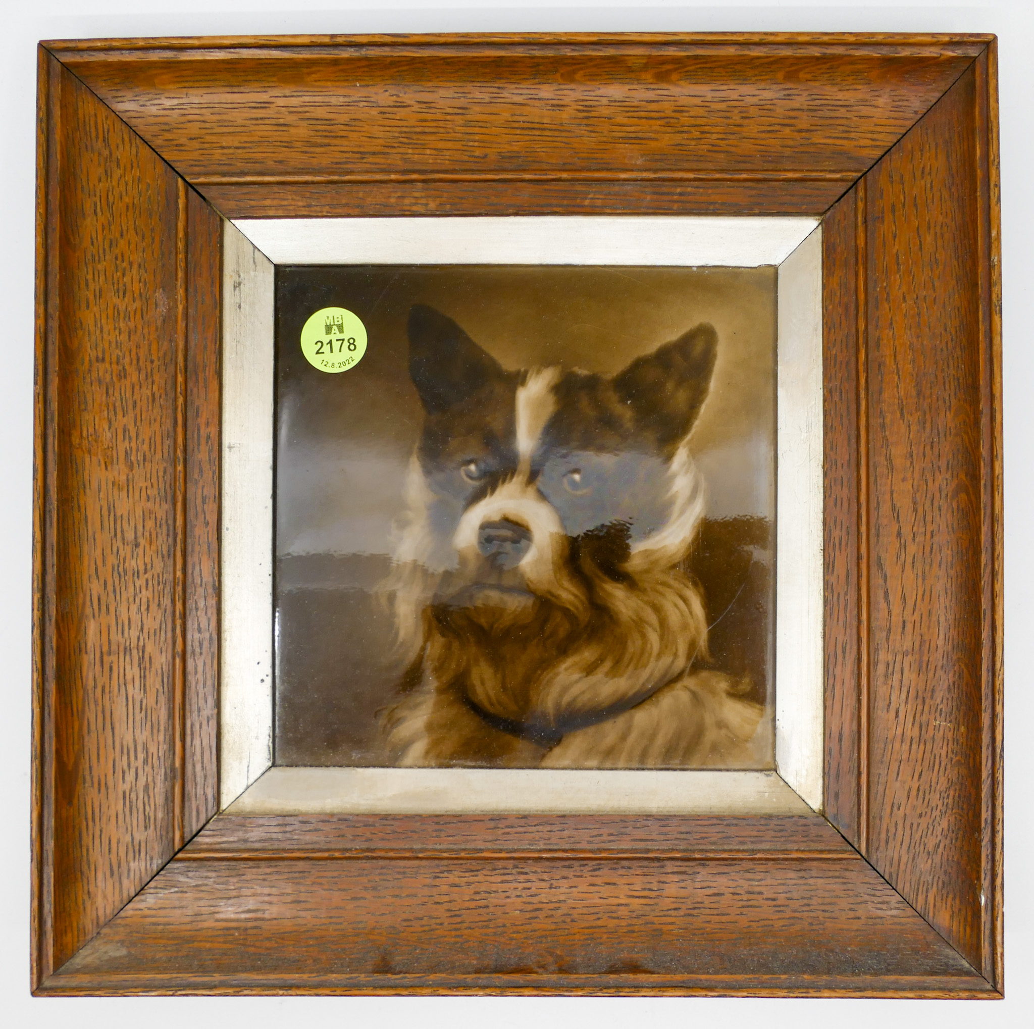 Appraisal: Antique Majolica Dog Portrait Tile Framed ''x ''