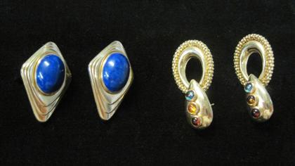 Appraisal: Two pair of karat yellow gold earringsOne displays oval lapis