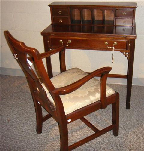 Appraisal: MAHOGANY LADIES WRITING DESK WITH A CHIPPENDALE STYLE ARM CHAIR