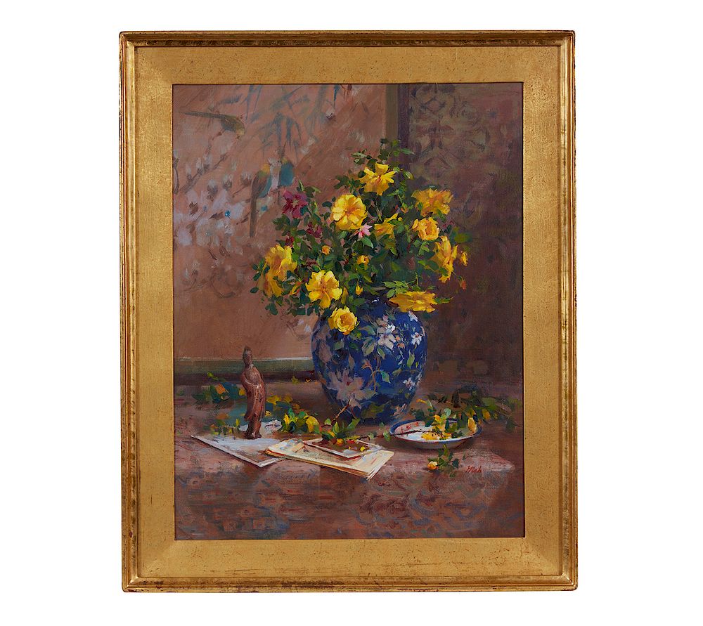 Appraisal: Painting Delbert Gish b Still Life Framed still life oil