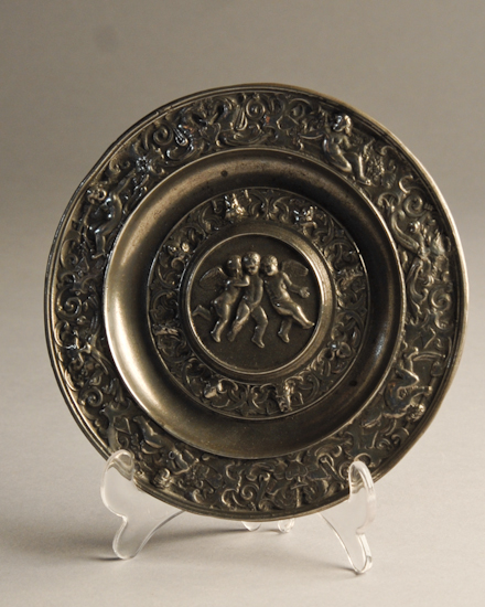 Appraisal: A th C Continental Relief Cast Pewter Dish with designs