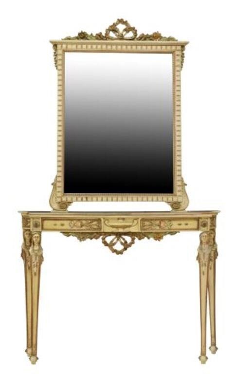 Appraisal: Italian painted console table and mirror th c ribbon bow