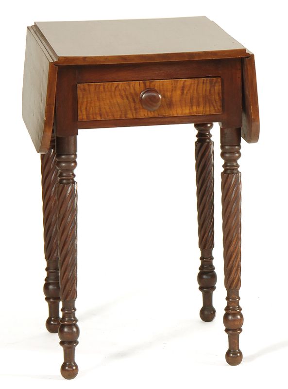 Appraisal: ANTIQUE AMERICAN ONE-DRAWER DROP-LEAF STAND Circa With faux tiger maple