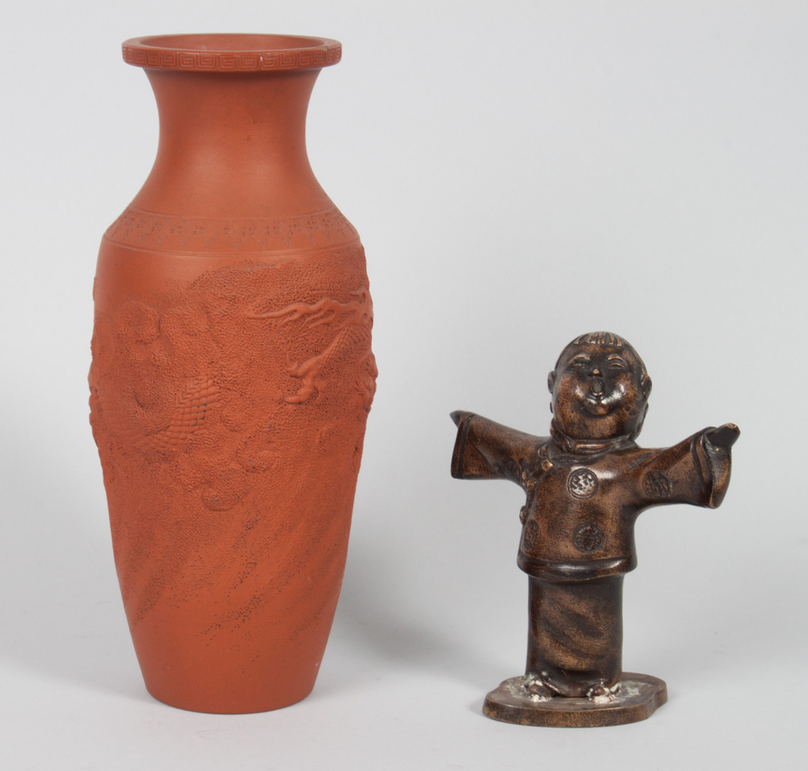 Appraisal: Japanese redware vase and bronze th and th century redware