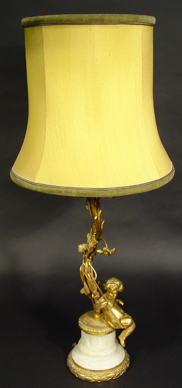 Appraisal: Spanish gilt metal and alabaster table lamp the naturalistically moulded