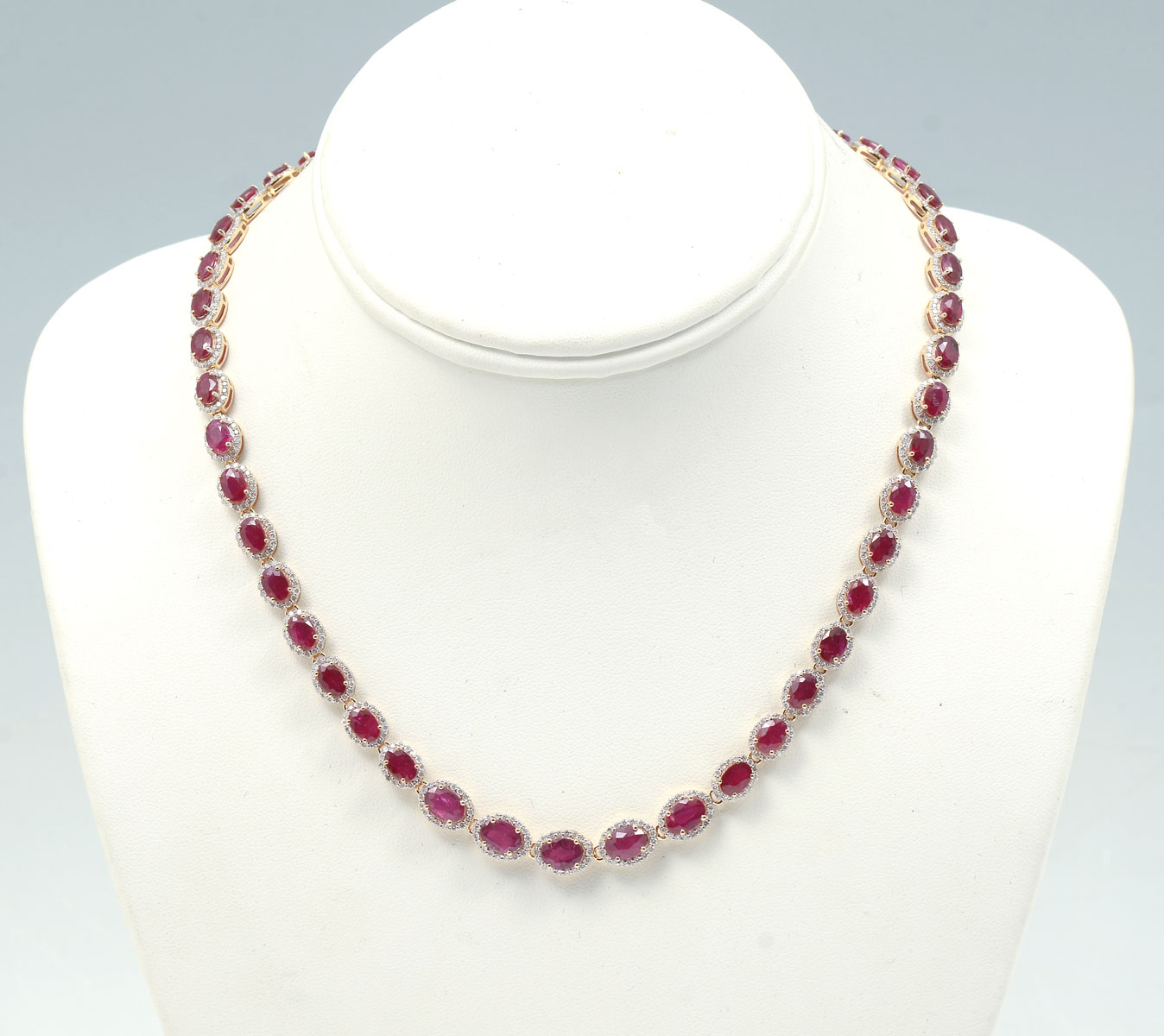 Appraisal: K CTW RUBY DIAMOND NECKLACE oval mixed cut rubies are