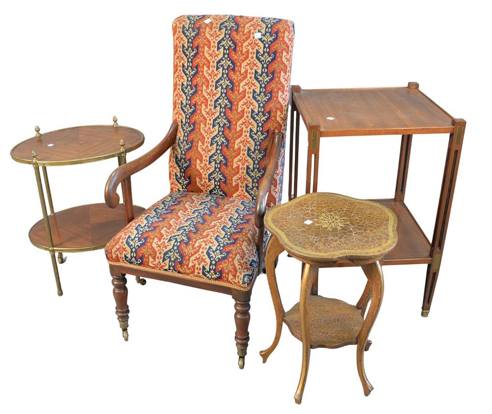 Appraisal: Four Piece Lot to include child's armchair with needlepoint upholstery