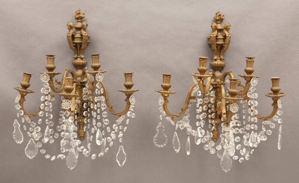 Appraisal: Pair of Napoleon III Bronze Five-Light Sconces th c cast