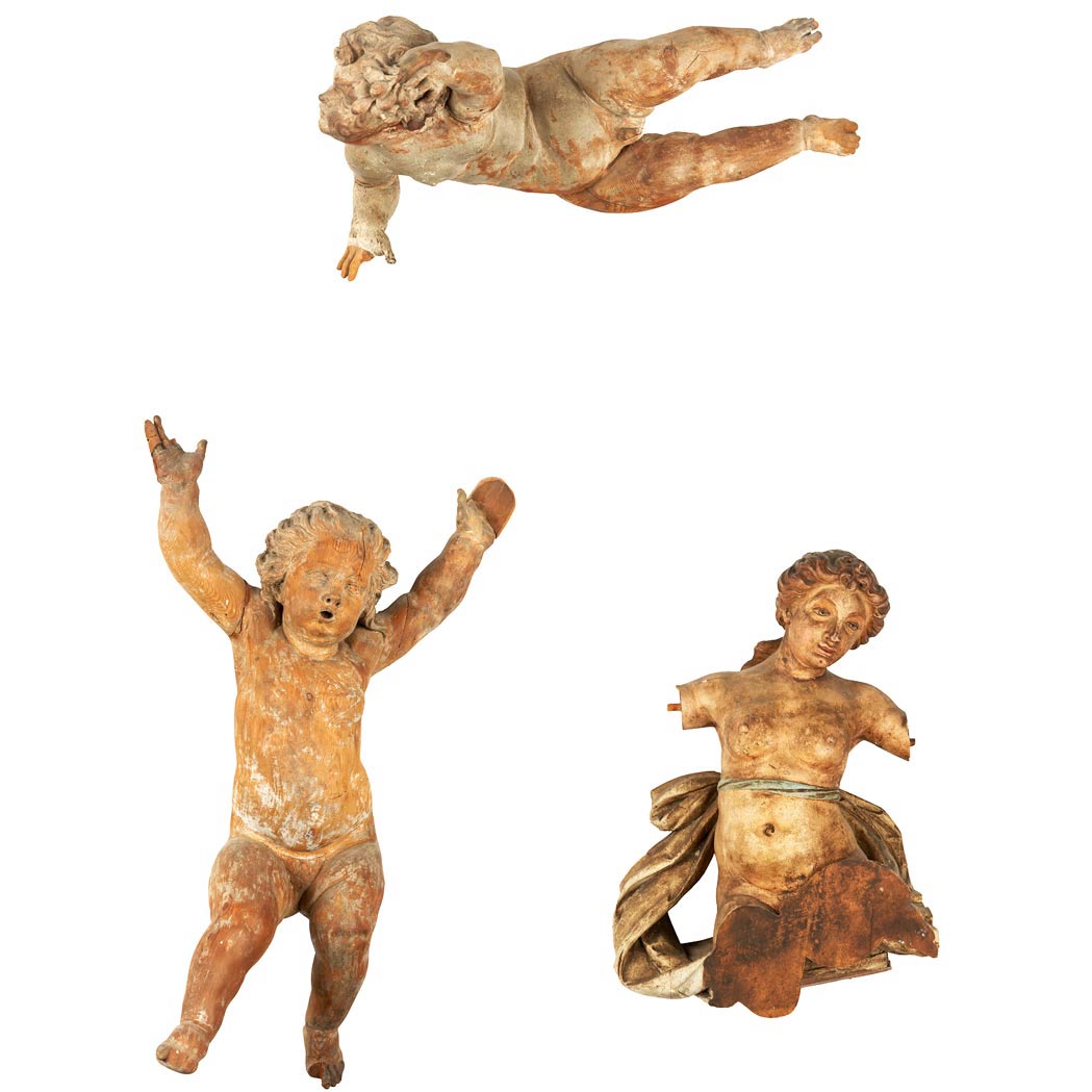 Appraisal: Pair of Continental Baroque Style Pine Figures of Infants th