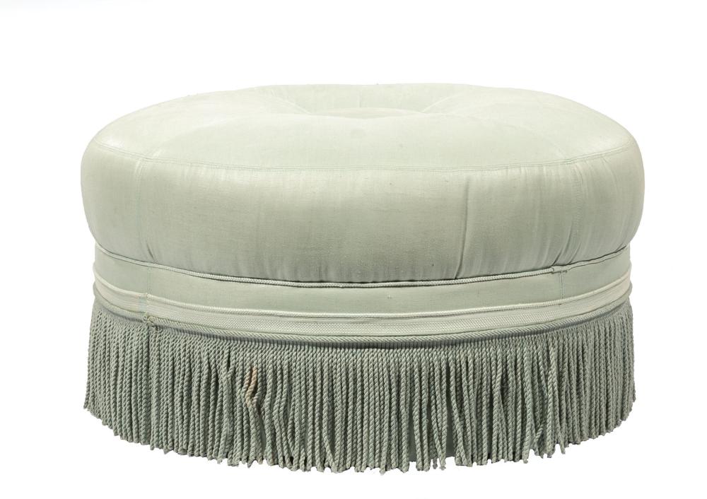 Appraisal: Upholstered Circular Ottoman skirted with bullion fringe casters h in