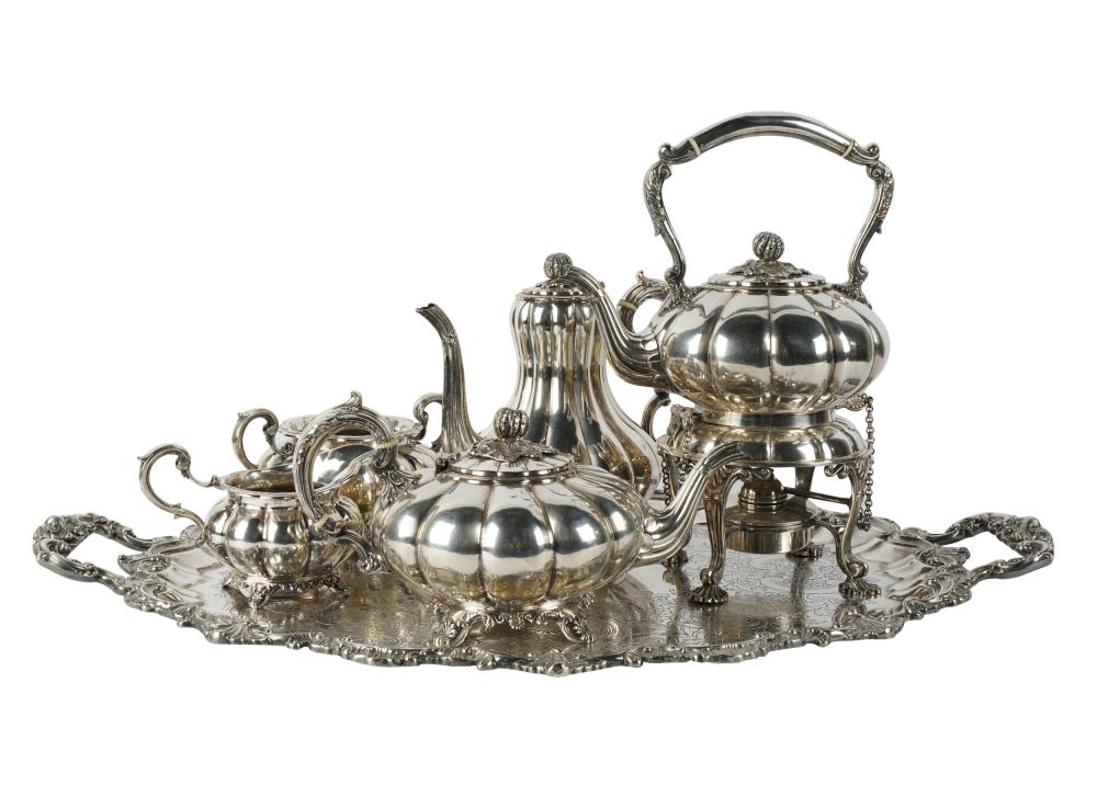 Appraisal: ENGLISH SILVERPLATE TEA SET AND TRAYmaker's mark G Ltd S