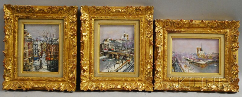 Appraisal: Serge Belloni Italian b Three Parisian Winter Scenes Signed S