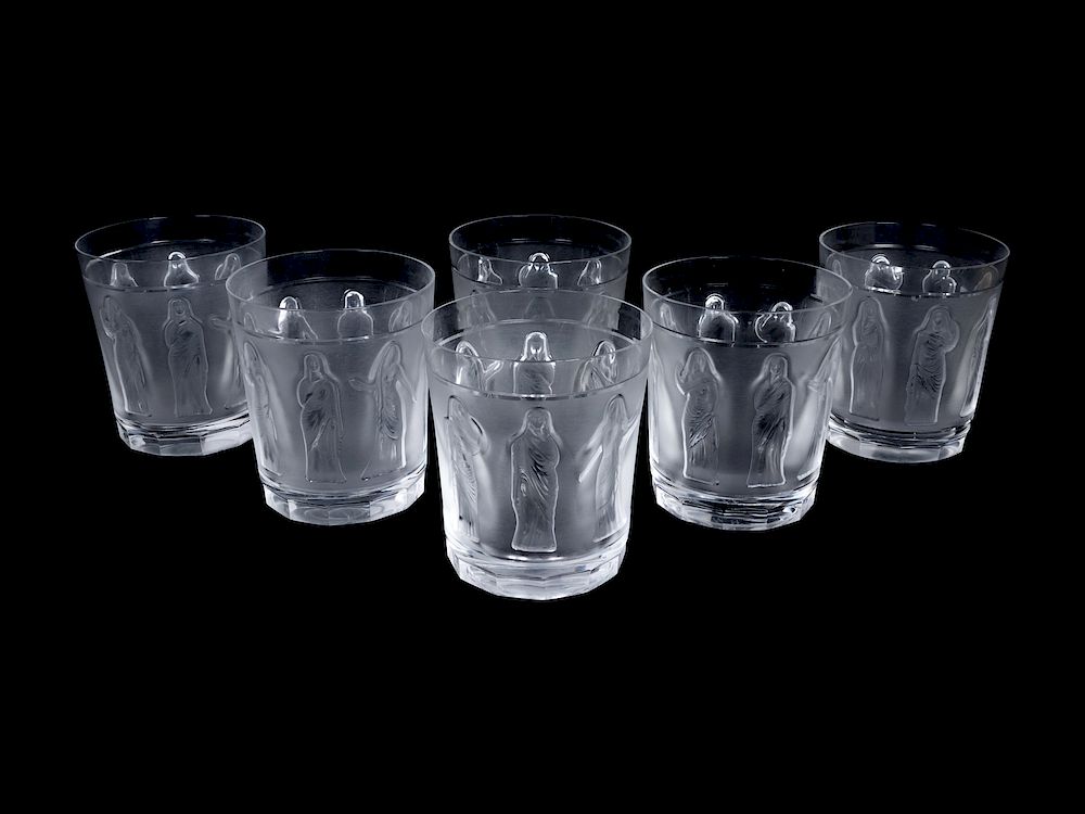 Appraisal: A Set of Six Lalique Molded and Frosted Glass Tumblers