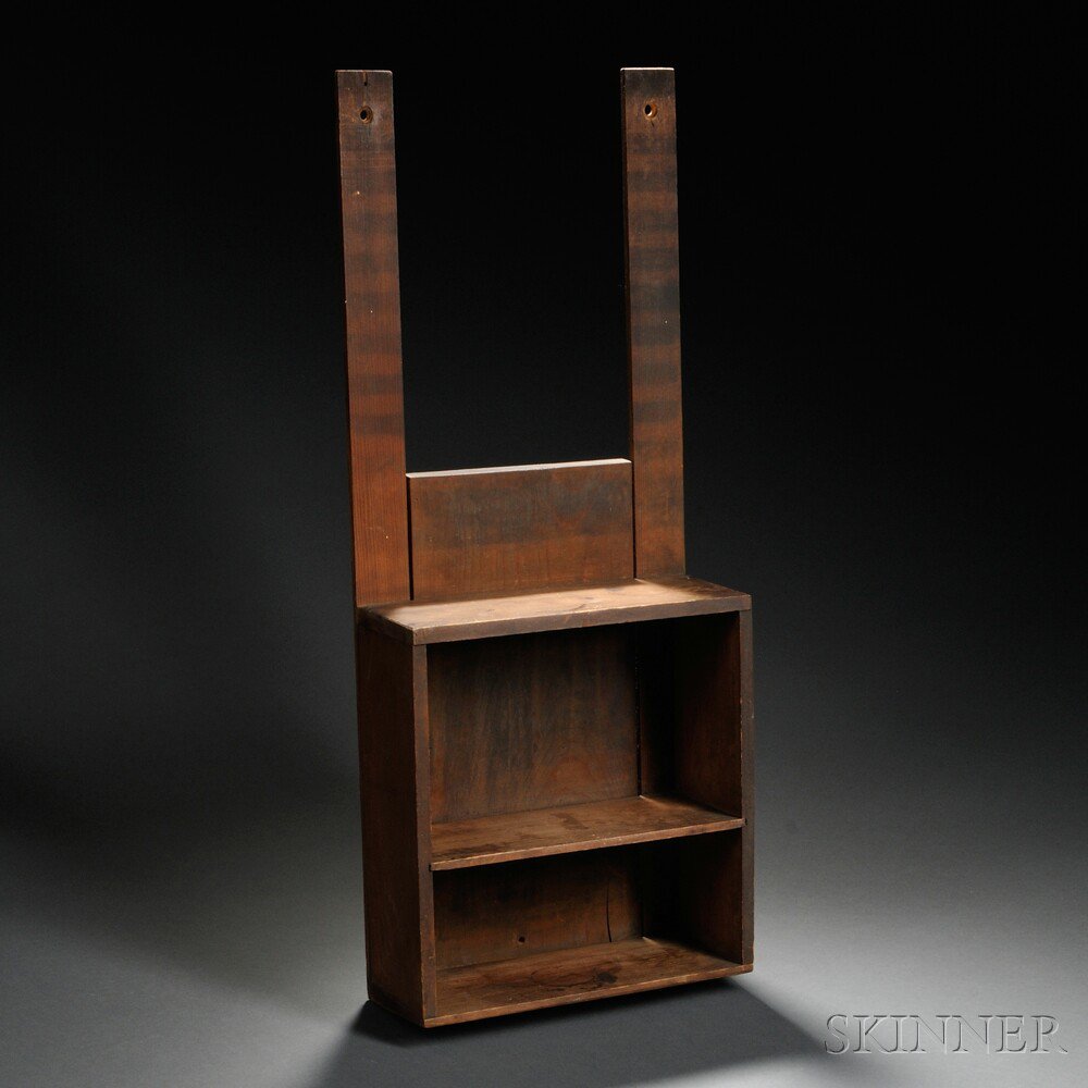 Appraisal: Shaker Pine Hanging Shelf c two-shelf case with backboards pierced