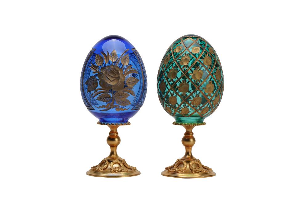 Appraisal: PAIR OF FABERGE CRYSTAL EGG PAPERWEIGHTSCondition good each inches high