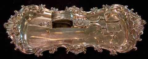 Appraisal: OLD SHEFFIELD PLATE SNUFFER TRAY AND SCISSORS circa the snuffer